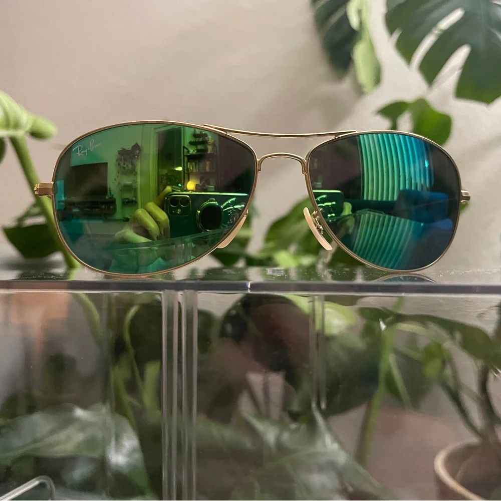 Ray-Ban Gold Frame Sunglasses with Green Lenses